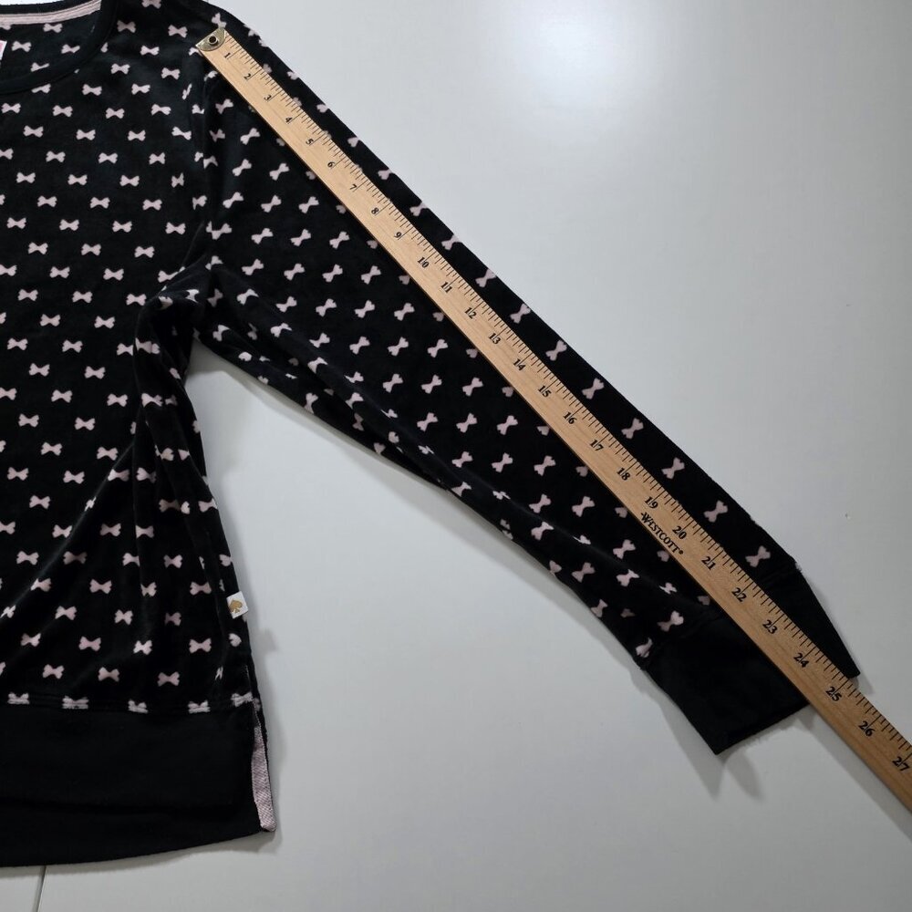 Kate Spade Pajama Set Womens L Black Pink Bow Tie Pattern Pockets Fleece Boho - Picture 5 of 16